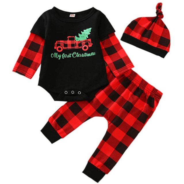 3 uds recién nacido bebé niño niña Navidad trajes mi 1ª Navidad mameluco mono pantalones sombrero ropa Unisex Adepaton WMCH-495