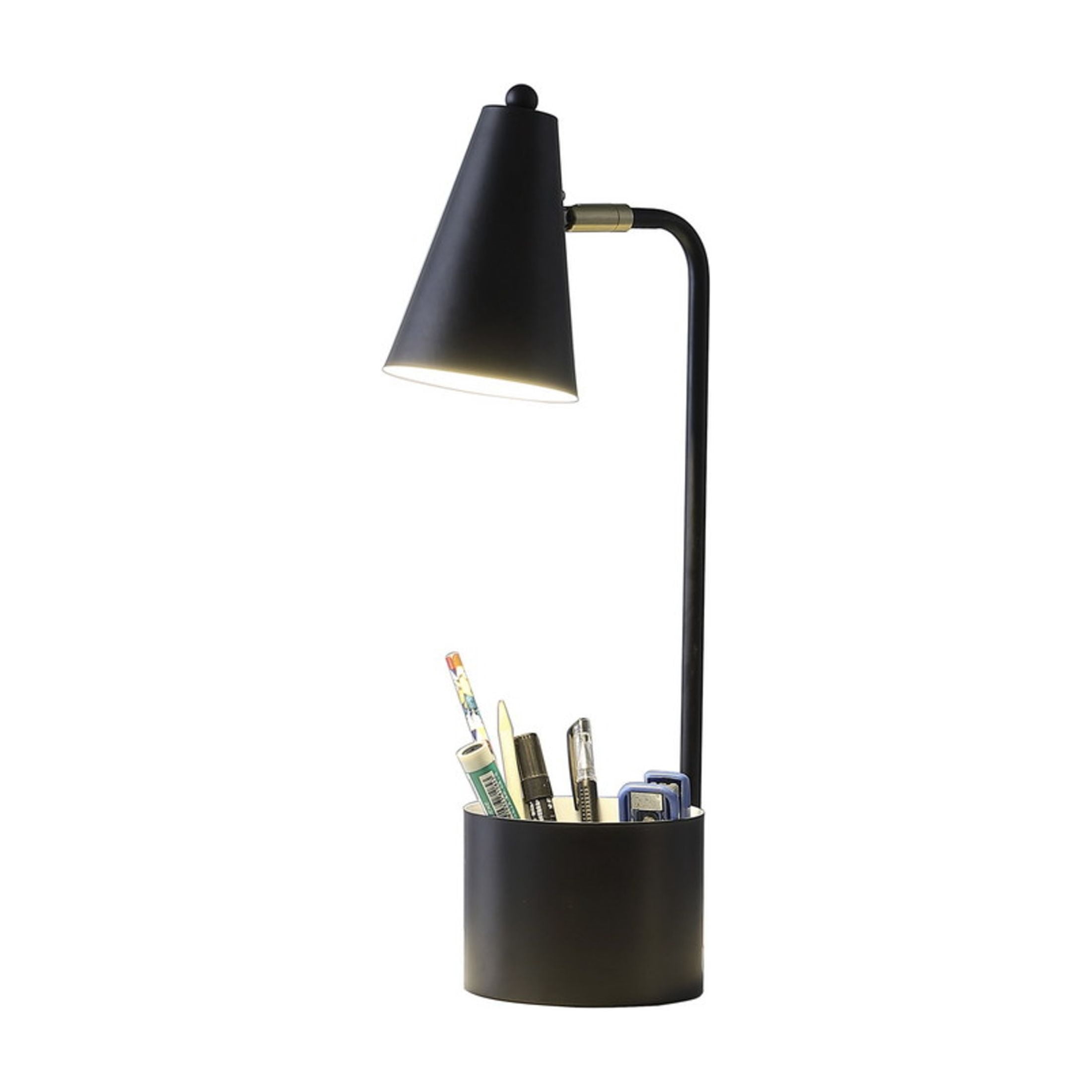 Noble House 19.5" Student Task Desk Lamp, Modern Metal Base with Organizer, Cone Shade, E26 Socket, Black