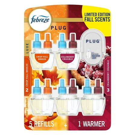 Febreze PLUG Air Freshener, Cranberry & Fall Breeze, 1 Warmer   5 Refills