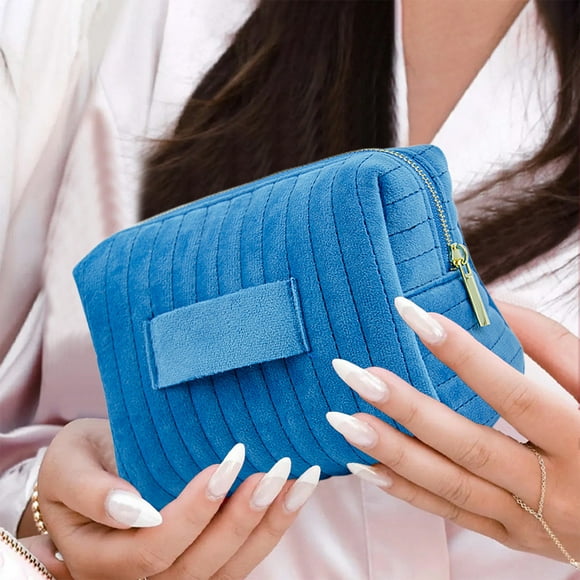 Border Hot Selling Embroidered Striped Velvet Cosmetic Bag High Value Soft Cosmetic Storage Bag