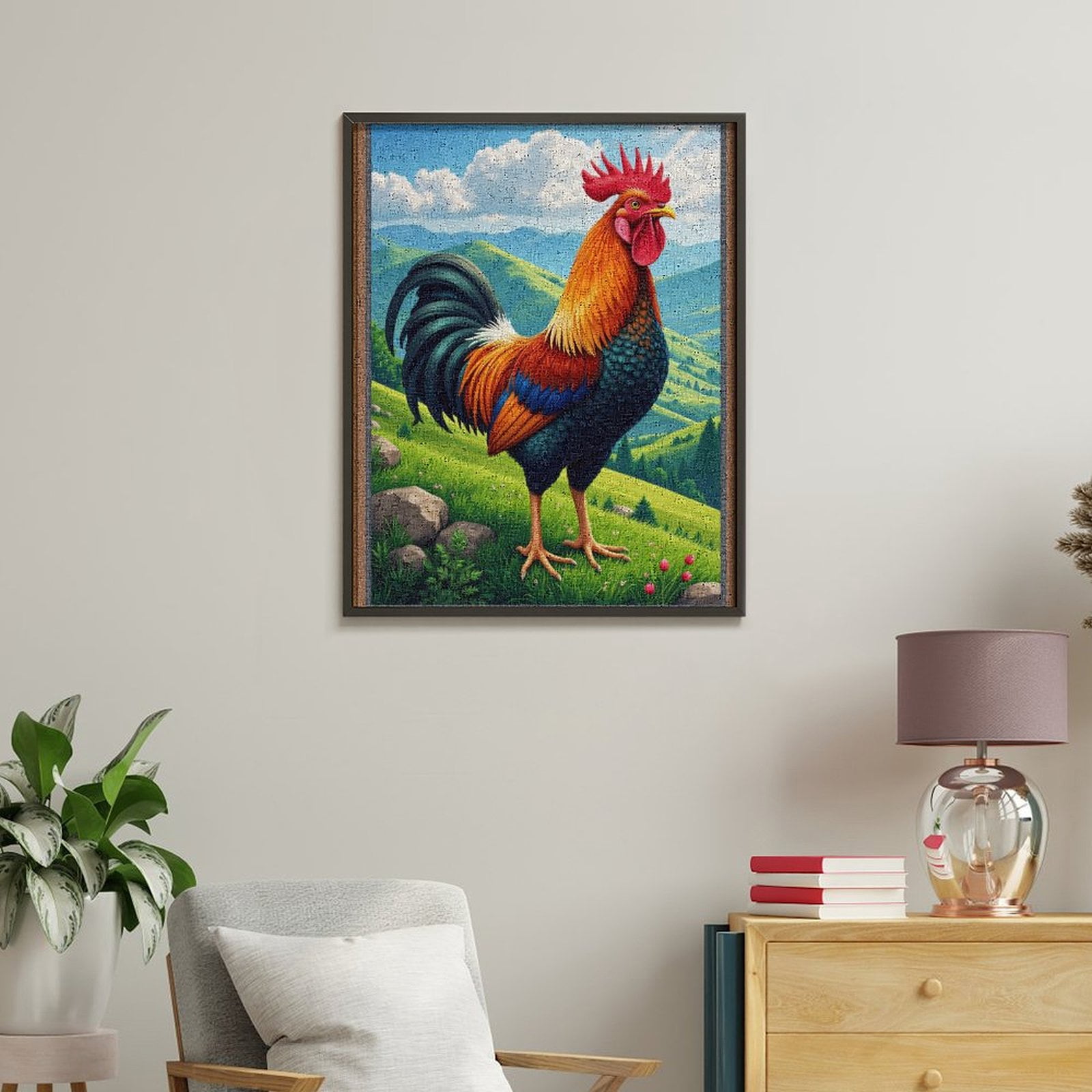Paint By Numbers Kit for Adults Beginner - Rooster In Scenic Mountain Landscape DIY Canvas Painting Kits for Adults, Frameless Paint By Number for Adults for Home Wall Decor 16x20 Inch
