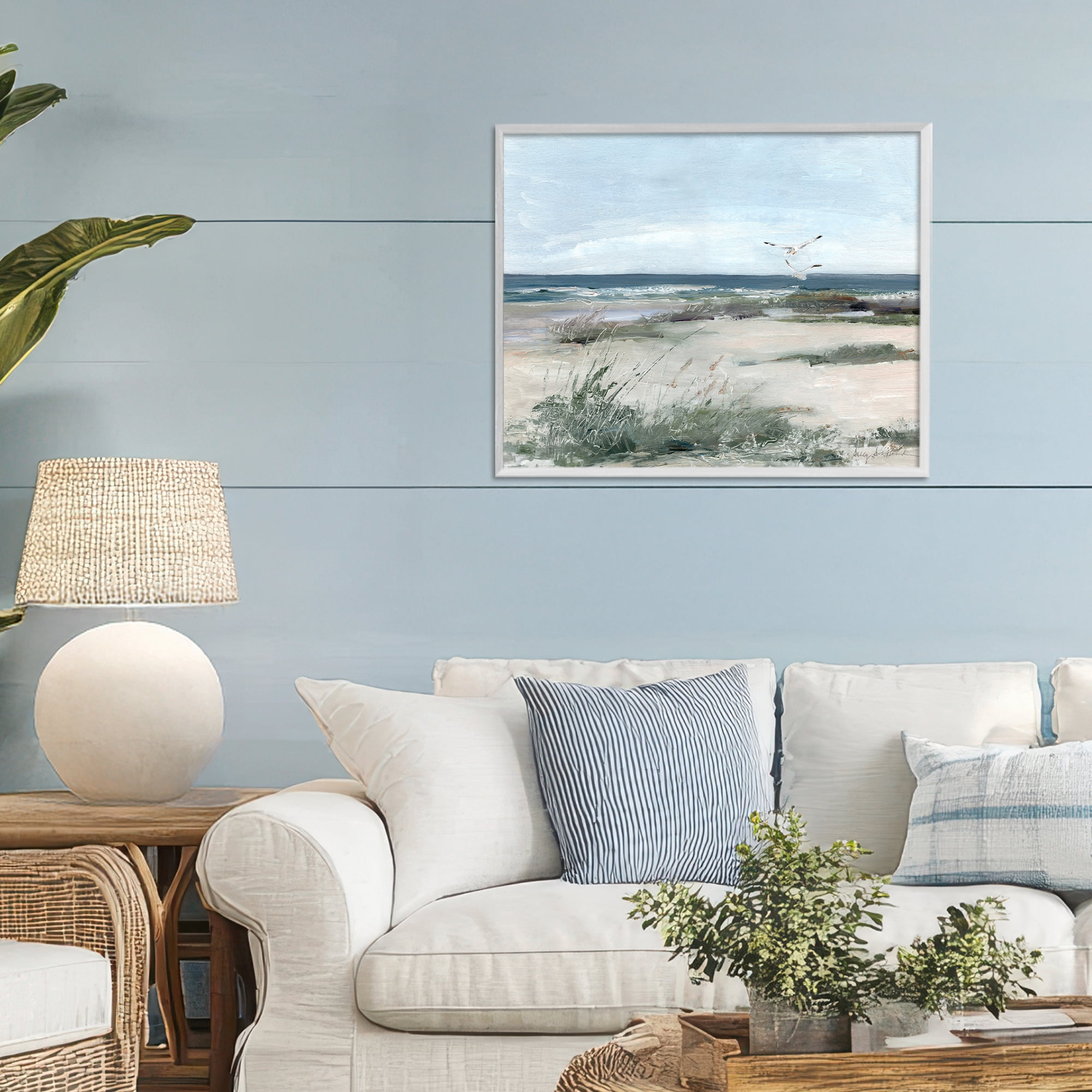 Stupell Industries Seagull Pair over Waves White Framed Giclee Art, design by Sally Swatland