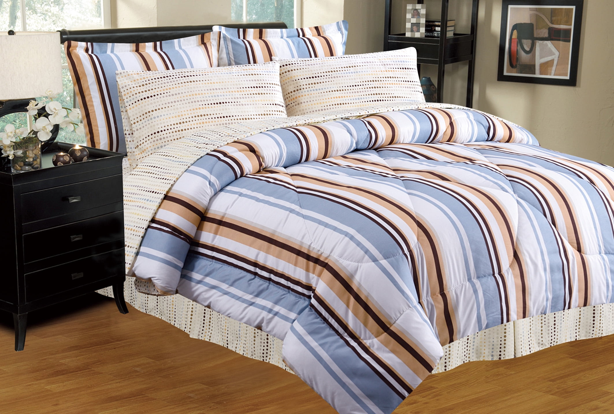 Ultra Soft 6 PC Reversible Bed in a Bag Comforter Set (Twin, Mason) -  