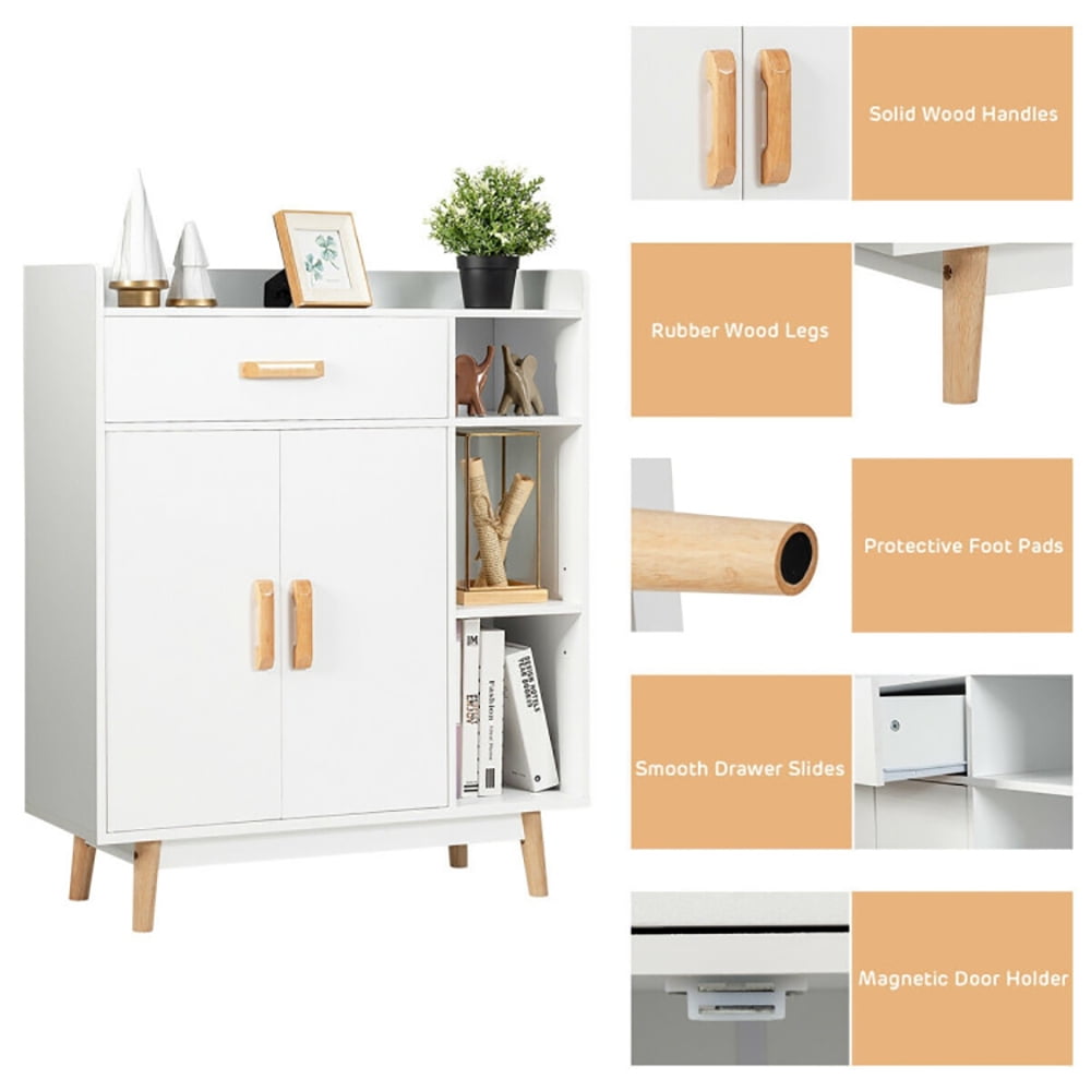 Finihen Storage Cabinet, Floor Storage Cabinet Free Standing Cupboard Chest, for Home Office Sideboard Storage Organizer, White