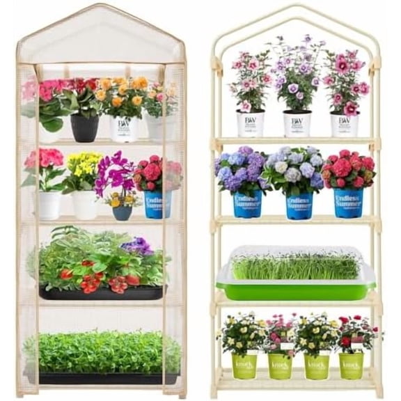 4-Tier Mini Greenhouse – Indoor or Outdoor Gardening Hot House with PE Zippered Cover and Metal Shelves for Growing Vegetables, Flowers and Seedlings 63'' H x 27'' L x 19'' W (PLGH704OWW)