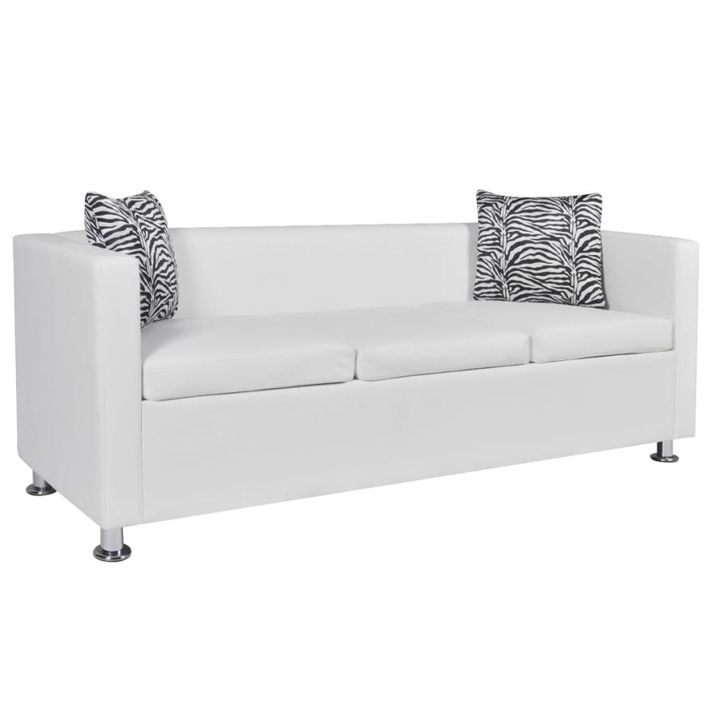 Kepooman 3-Seater Modern Leather Armchair with Metal Feet and Pillows for Home, White Kepooman 3-Seater Modern Leather Armchair with Metal Feet and Pillows for Home, White