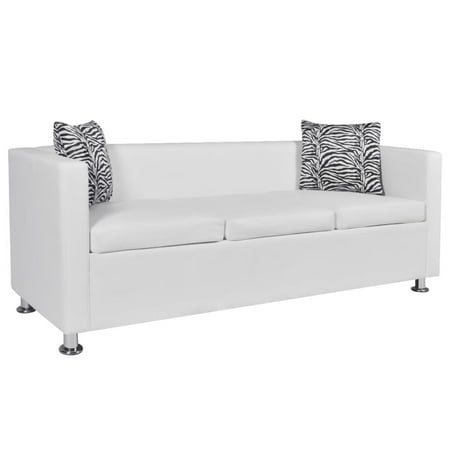 vidaXL Artificial Leather 3-Seater Sofa White (Best Way To Clean White Leather Couch)