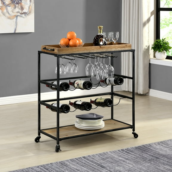FirsTime & Co. Black And Brown Concord Removable Tray Bar Cart, Farmhouse, Metal, 32.5 x 13 x 30 in
