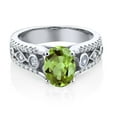 thumbnail image 3 of Gem Stone King 1-3 Ct Oval Gemstone Birthstone Engagement Ring for Women | 925 Silver | Oval 8X6MM | Milgrain and Filigree Detail | Wedding Anniversary Jewelry | Size 5-9 | Peridot, August | 9, 3 of 4