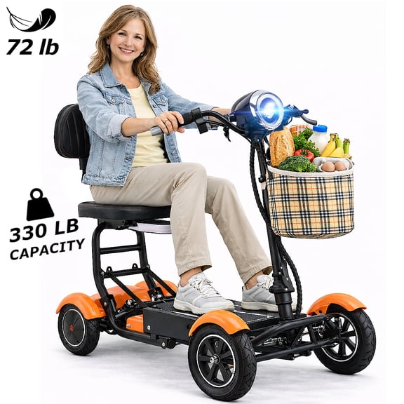 Bangeran Travel Scooter for Easy Mobility, Powerful Double Motors for Outdoor Riding (500W), 330lb Capacity, Orange