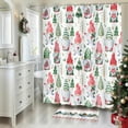 thumbnail image 4 of Farmhouse Christmas Shower Curtain Cute Gnomes, Gnomes Holding Xmas Gifts Bathroom Curtain Christmas Pine Tree, Winter Holiday New Year Bathroom Decorations with Hooks 72x72IN, 4 of 6
