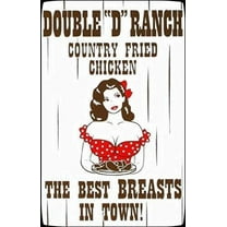 Vintage Tin Sign Double D Ranch The Best Breasts in Town Metal Wall Panel Retro Art Decoration for Home Club Cabin Garage Store Bar Cafe Farm 12" X 8"