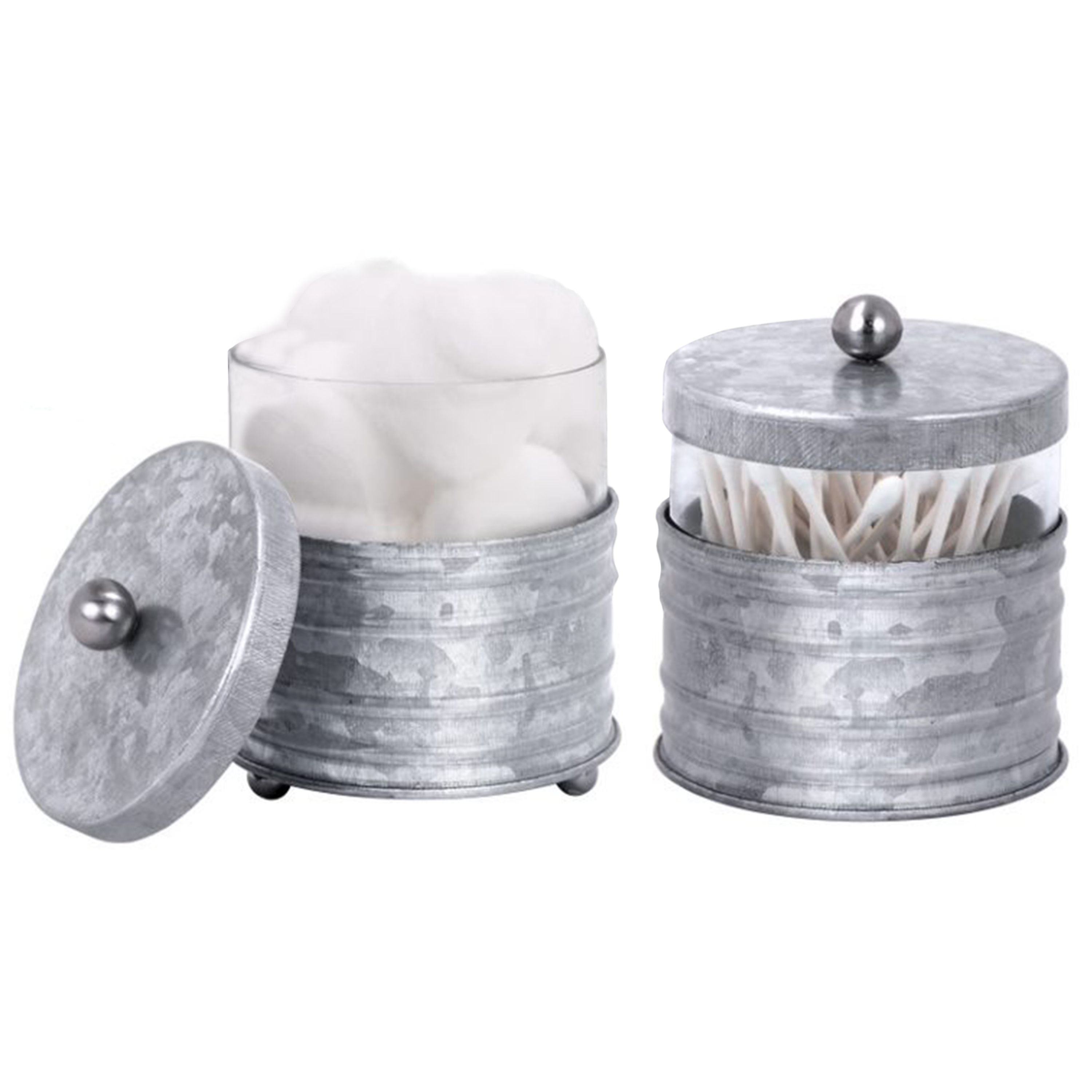 Autumn Alley Glass and Galvanized Apothecary Jars with Ball Handles – Farmhouse Q-Tip and Cotton Ball Storage – Rustic Bathroom Accessories Set