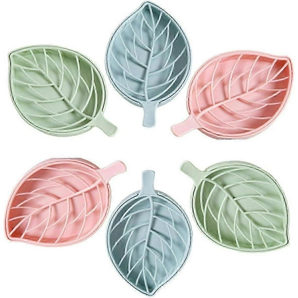 6 Pcs Plastic Leaf Shape Soap Box Dish Soap Storage Plate Tray Holder Case Container for Bathroom Bathroom