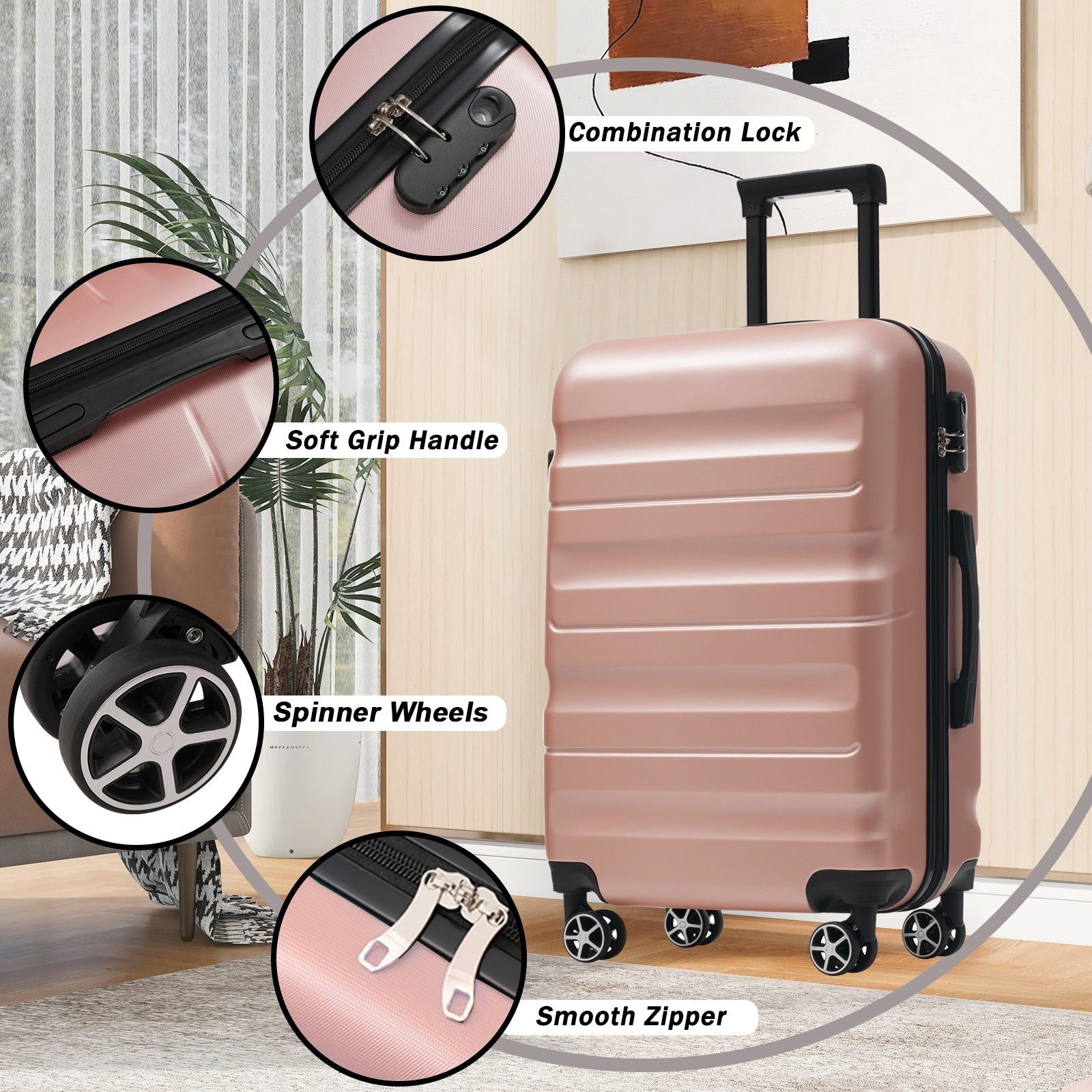 Hardshell ABS Luggage Set - Lightweight Dual Spinner Suitcases, Expandable Carry-On & Check-In, Organized Travel Solutions