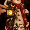 thumbnail image 5 of Christmas Snowman Figurine, Holiday Tabletop Centerpiece Decor, Winter Rustic Statue with Lit Lantern and Mini House Scene for Mantel and Shelf, 5 of 7