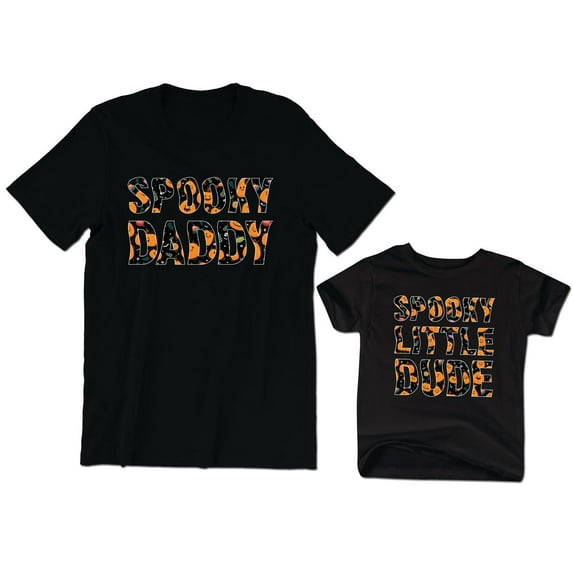 Spooky Daddy Pumpkin Candy Graphic Tee Men's T-Shirt Spooky Little Dude Kids Toddler Shirt Baby Bodysuit Halloween Family Matching Dad Son Outfits