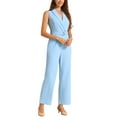thumbnail image 2 of INSPIRE CHIC Women's Sleeveless Shawl Collar Office Belted Cropped Jumpsuit Romper L Sky Blue, 2 of 6