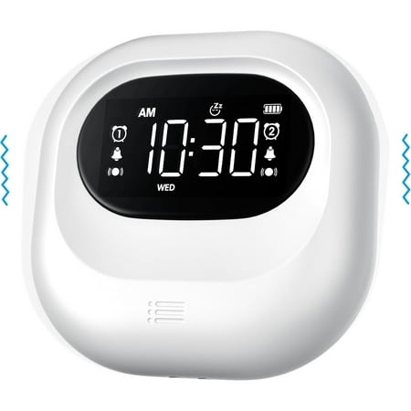 Vibrating Alarm Clock for Heavy Sleepers, Rechargeable Battery Operated Bed Shaker Under Pillow, Vibration Adjustable, Wireless,Dual Alarms,Backlight Travel Portable Digital Clock