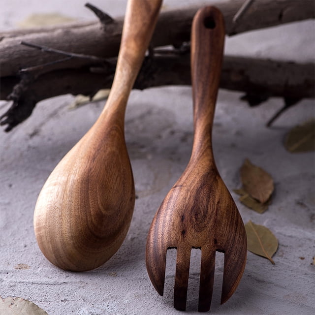 Oleegame 1PC Stainless Steel Cutlery Set Tableware Fork Kitchen Cooking 2pcs Large Utensils Natural Spoons Wooden Wooden Kitchen,Dining & Bar