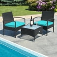 thumbnail image 4 of Gymax 3 PCS Patio Wicker Rattan Furniture Set Coffee Table & 2 Rattan Chair w/ Cushion Turquoise, 4 of 10