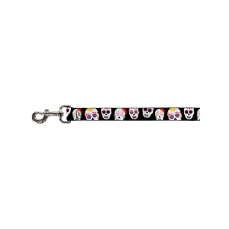 white floral eye skulls on black fun animal pet dog cat leash