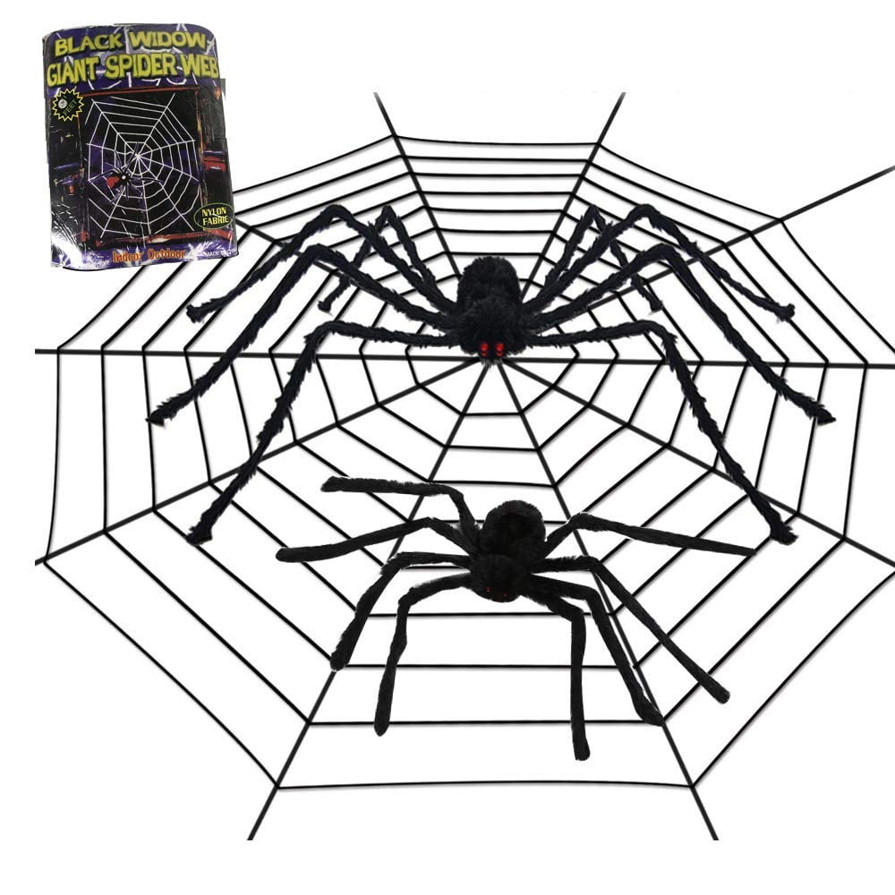 VCOS Decorations 2 Giant Spider Decorations + 12FT Spider Web Scary