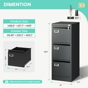 STANI 3 Drawer Black File Cabinet with Lock,Metal Locking Filing Cabinets for Home Office, Vertical Filing Cabinet Organizer for Legal/A4 Office