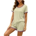 thumbnail image 5 of Pajamas for Women Set Dqueduo Women's Solid Color Crew Neck Short Sleeve Top & Shorts Pajama Set – Contrast Piping Loungewear, 5 of 7