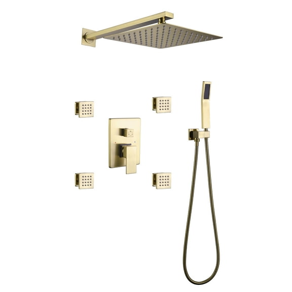 Three Functions Shower Set, Pressure Balanced Complete Shower Faucet with 4pcs of Body Jets with Rough-in Valve