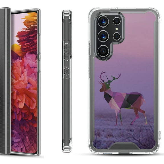 Shockproof Bumper Phone Case for Samsung Galaxy S22 Ultra 5G, by OneToughShield ® - Deer/Polygon