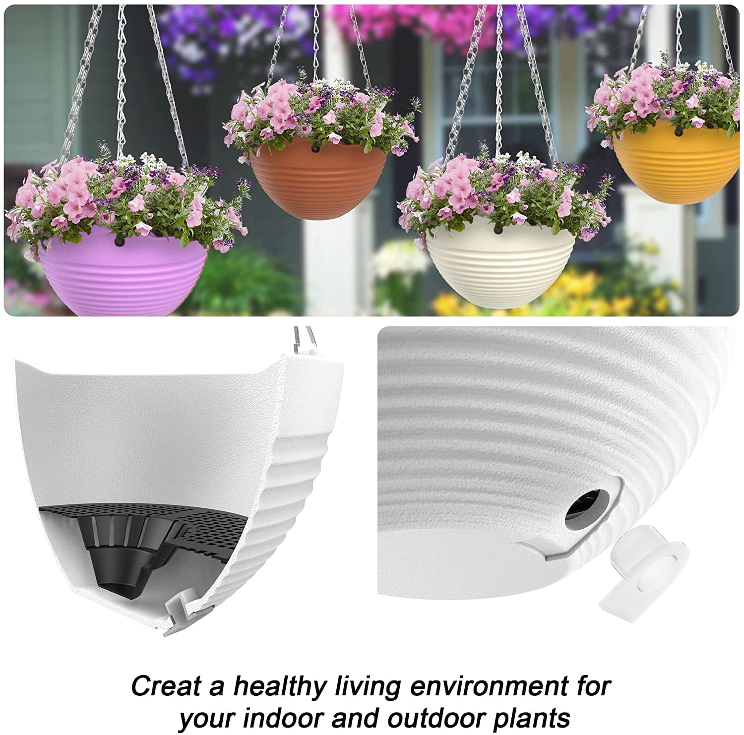 Happon 7 Pack 8 Inches Hanging Planter Garden Flower Pots Hanging Planter Basket for Indoor Outdoor Plants with Drain Holes, Multicolor