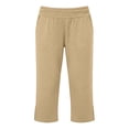 thumbnail image 4 of LoTiSee Women Wide Fold Elastic High Waist Straight Capri Pants, Soft Cotton Linen Blend Slit Hem Casual Mid Length Trousers With Side Pockets, 4 of 6