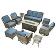 thumbnail image 3 of Ovios 10 Piece Outdoor Patio Furniture Set All-Weather Wicker Rattan Conversation Set with High Back Swivel Chairs & Propane Fire Pit Table, Denim Blue, 3 of 11