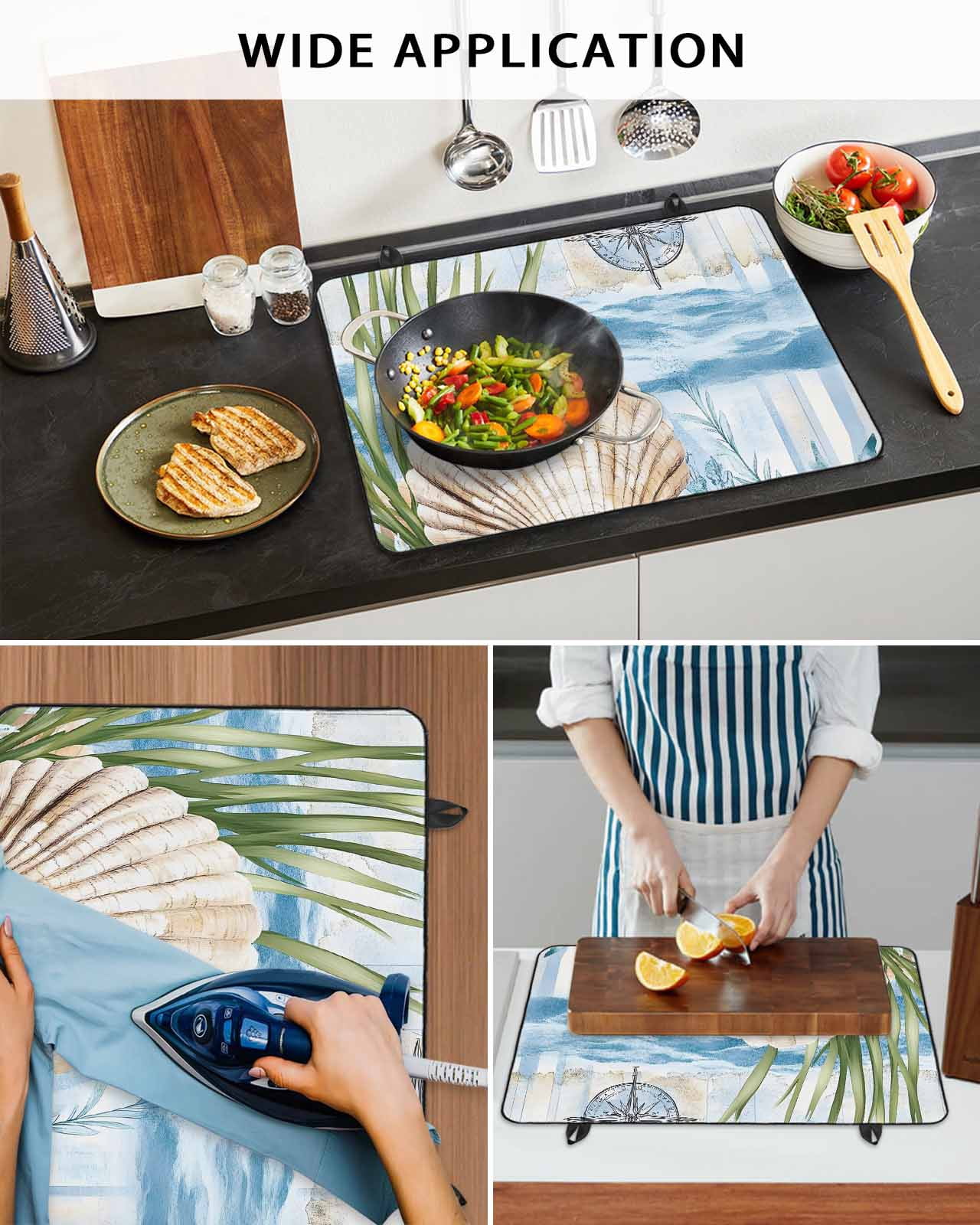 nqOlkjepod Large Induction Cooktop Protector Mat 24"x21", Summer Ocean Stove Top Covers for Electric Stove, Nautical Sea Shell Coral Wave Decorative Stove Burner Cover Mats, Glass Top Stove Cover