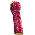 thumbnail image 3 of YTCAMLO Sparkly Sequin Carnival Gloves for Women and Girls Long Costume Gloves Fingerless Gloves Ealstic Rave Party Fashion Gloves, Hot Pink, 3 of 5