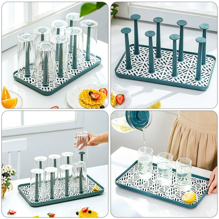 Veemoon Dishes Drying Rack Cup Drain Tray - PP Material, Green, 31x17.5x15.5cm Mug & Glass Holder For Kitchen