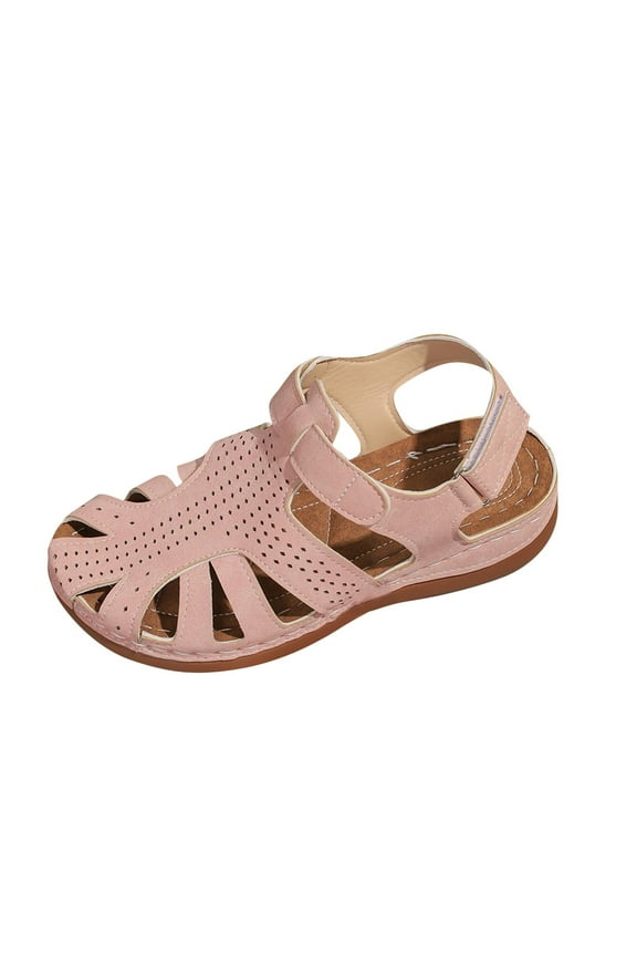 Fisherman Sandals for Women Hook and Loop Wedge Hollow out Close Toe Soft Sole Walking Non Slip Breathable Summer Sandals Pink