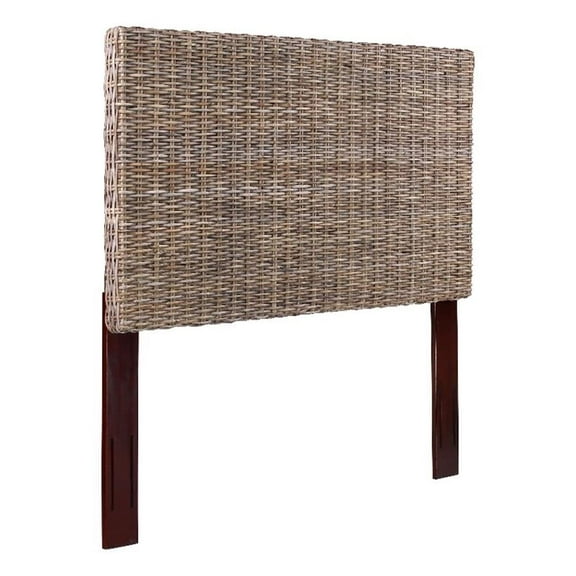 Pemberly Row Coastal Rattan/Wood Queen Headboard in Gray Finish
