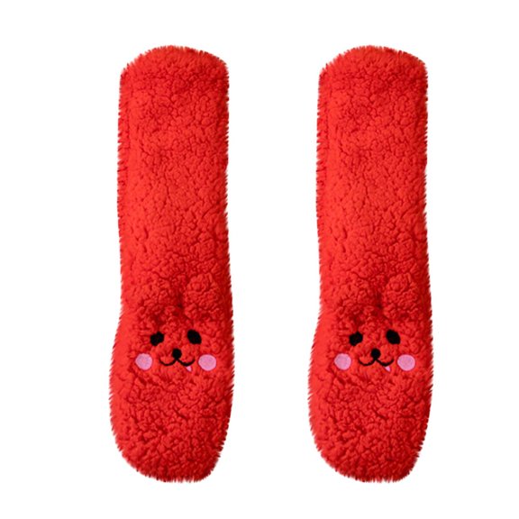 Lovskoo Women's Cute Slipper Fuzzy Socks Fluffy Cozy Warm Winter Soft Thick Comfy Fleece Non Slip Home Socks Red