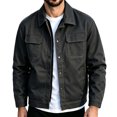 thumbnail image 3 of Thousandth Sherpa Lined Trucker Jacket for Men Lapel Collar Button Front Outerwear Casual Multi Pockets Work Coat for Outdoor Daily Street, 3 of 6