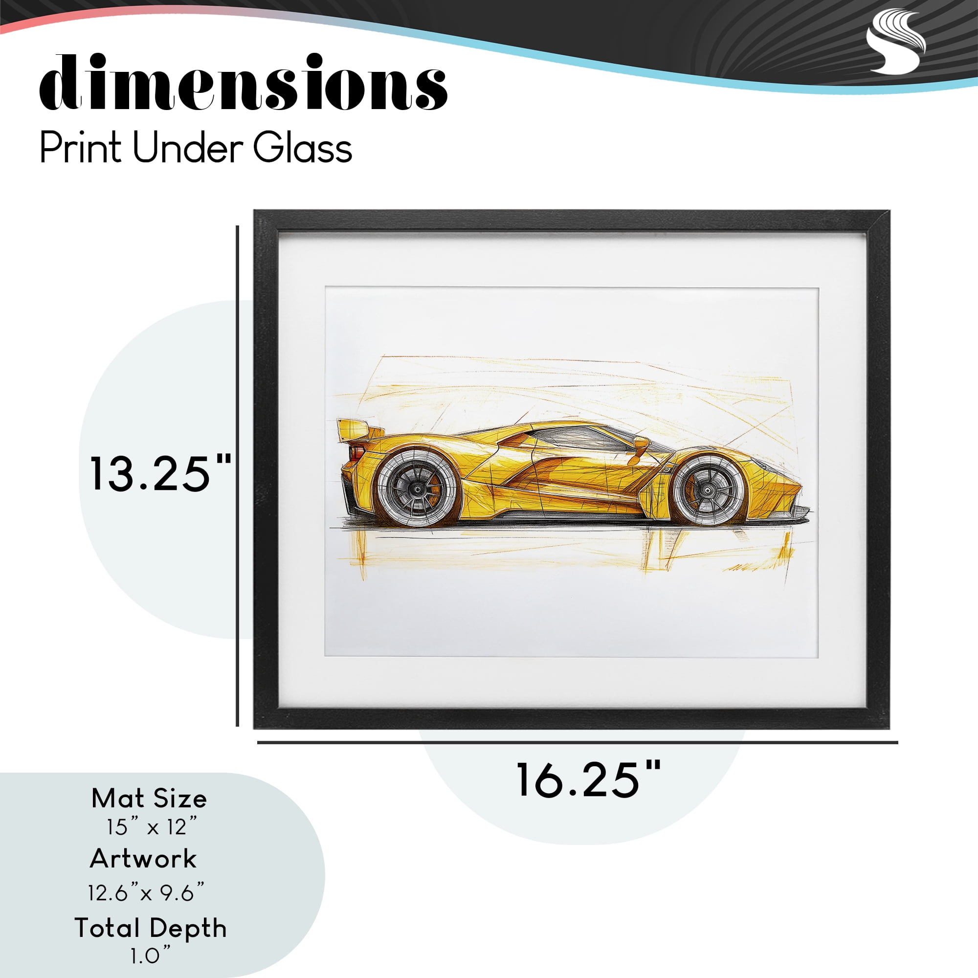 Stupell Industries Yellow Sports Car Whimsicality Black Framed Print Under Glass, design by Steve Hunziker