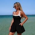thumbnail image 7 of One Piece Swimsuit Women, One Piece Bathing Suit, Ladies Swimsuits, Mesh Swim Romper With Dress and Pocket Tummy Control Swim Dress One Piece Swimsuit Women Full Coverage Bathing Suit, Black XL, 7 of 7