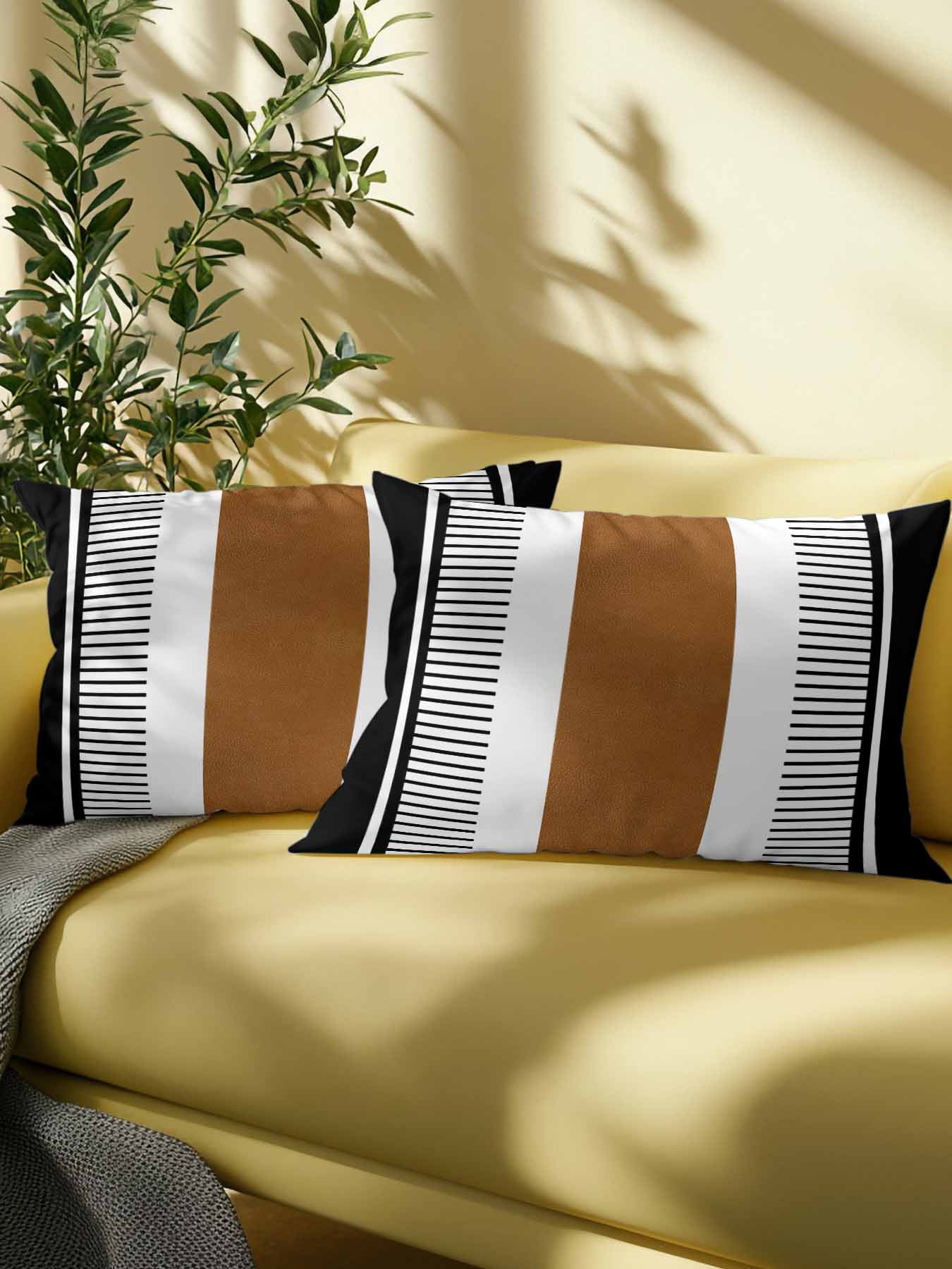 Waterproof Outdoor Throw Pillows with Inserts 12"x20", Modern Brown Black Soft Decorative Pillowcases for Couch Bedroom, Boho Contemporary Geometric Striped Pillow Covers for Sofa Living Room