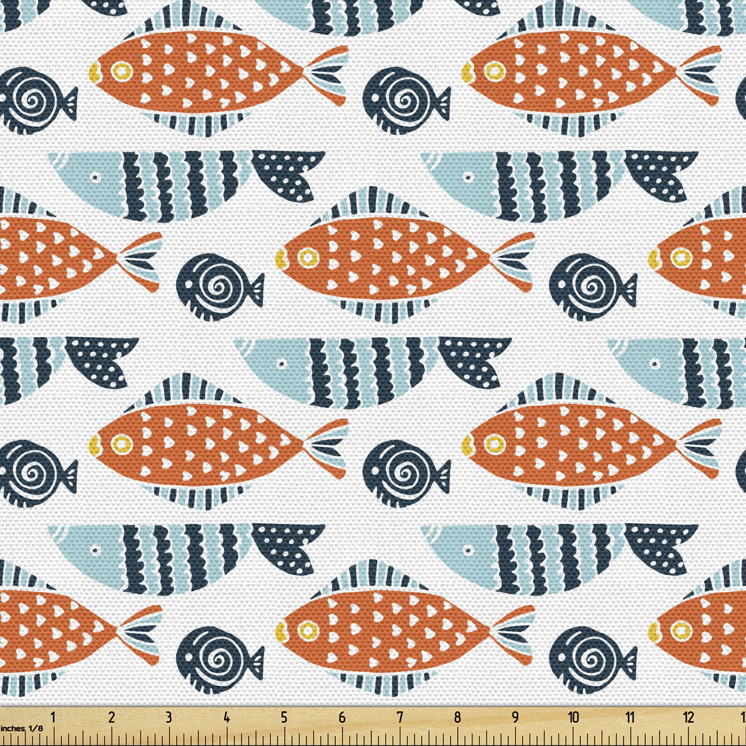 Fish Fabric by the Yard, Pattern with Marine Cartoon Animal, Decorative  Upholstery Fabric for Sofas and Home Accents, White Blue Grey Orange by  Ambesonne 