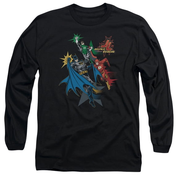 JLA Justice League Action Stars  Long Sleeve Adult 18/1 T-Shirt Black