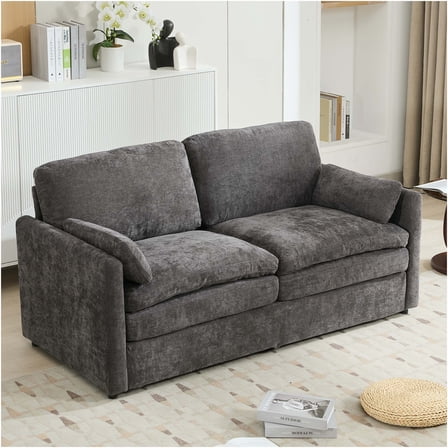 JERFIT Modern Chenille Loveseat Sofa with Lumbar Pillow, Oversized Comfy Cloud Couch for Living Room, Apartment, Durable Upholstered Furniture in Grey