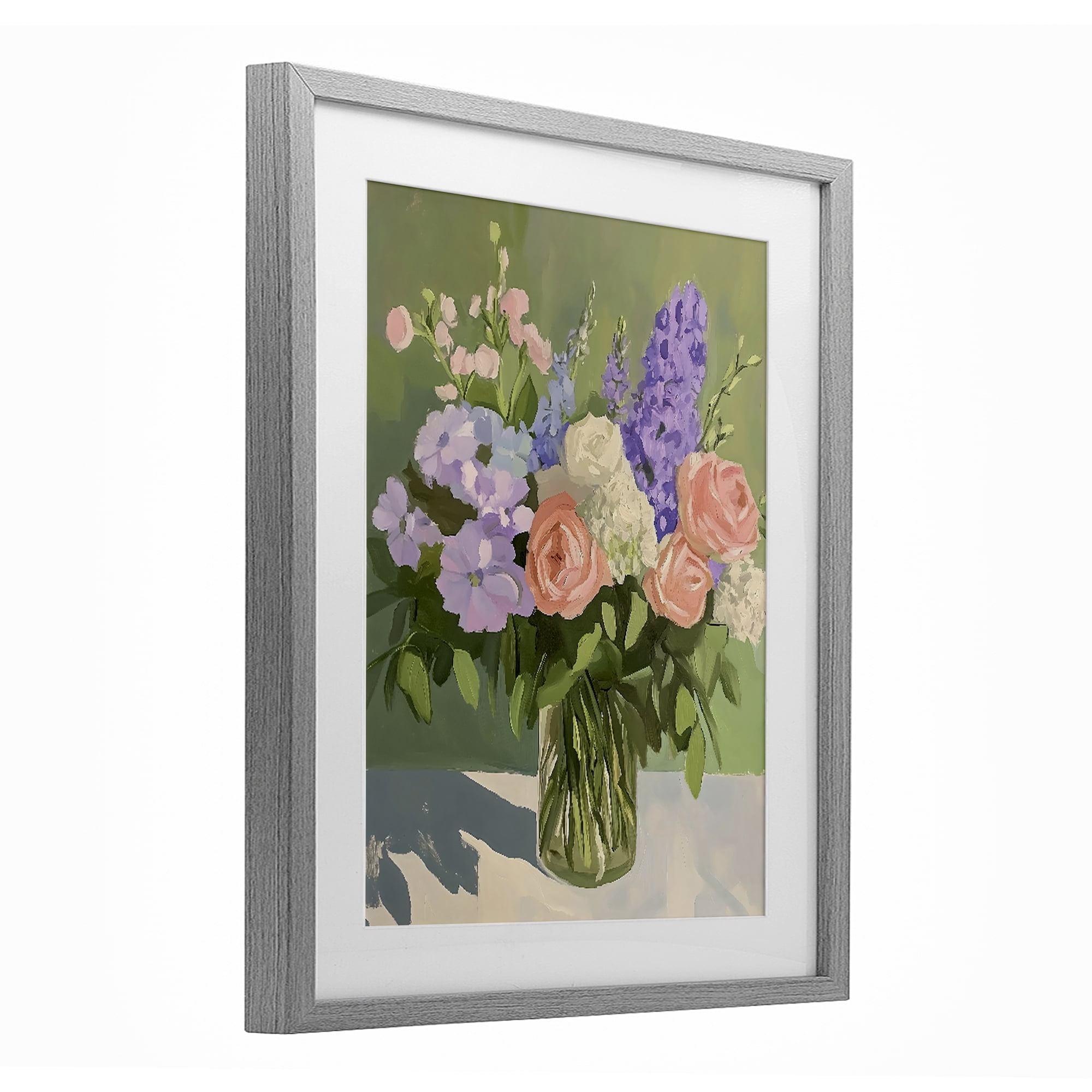 Stupell Industries Mixed Roses & Lilacs Bouquet Gray Framed Print Under Glass, design by The Prints Vibe