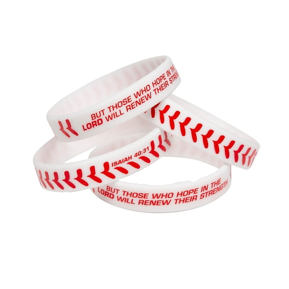 Fun Express 7 1/4" Religious Baseball Bible Verse Rubber Bracelets - 12 Pc.