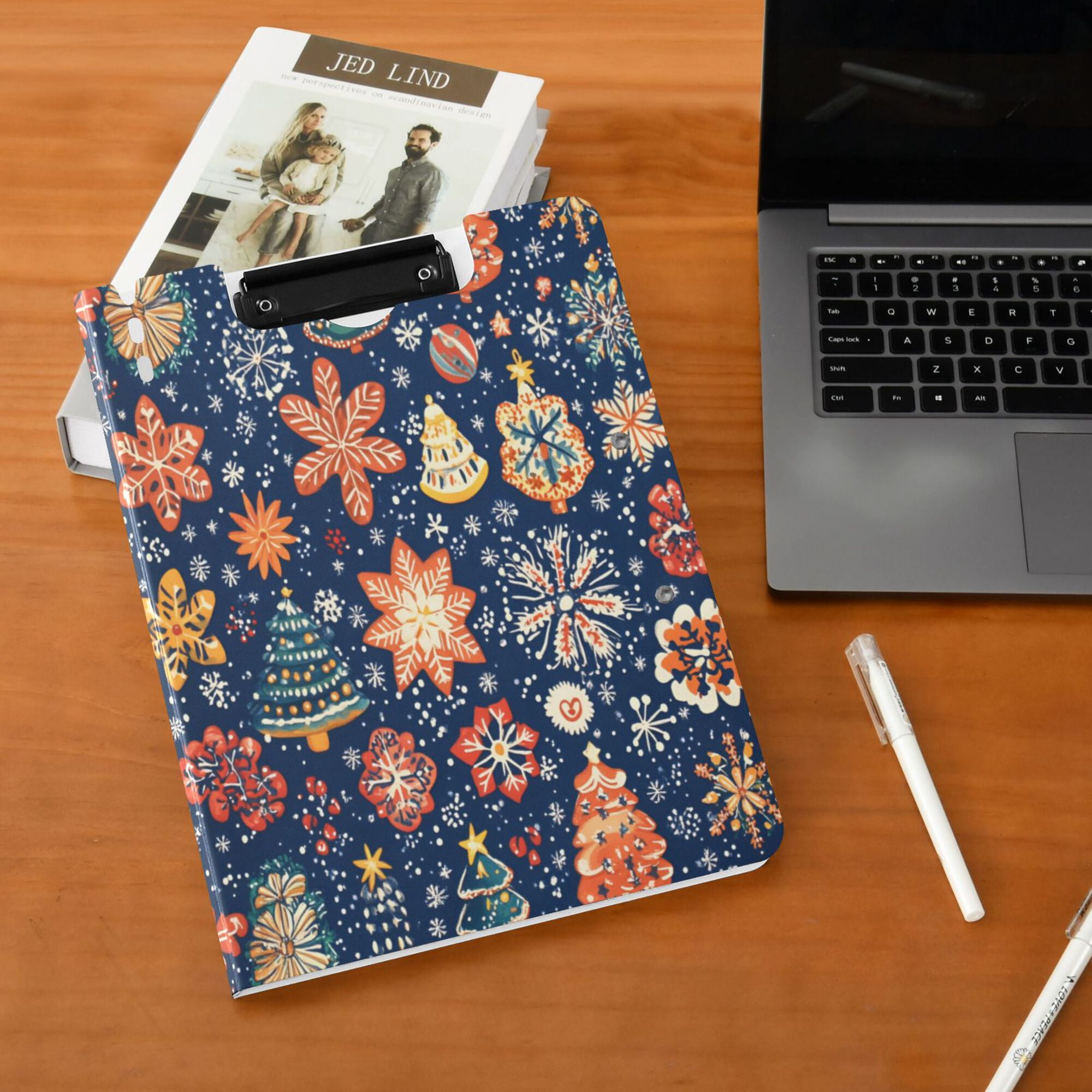 FORMRS A4 Clipboard Folder with Pen Holder Horizontal Foldable School Office Binder, Christmas Splendor